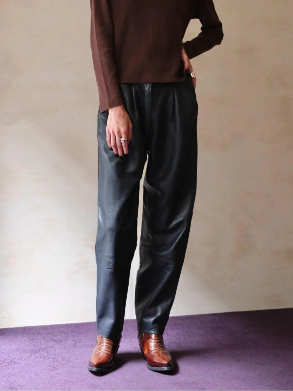 Jez Creations Montreal Black Lamb Leather Tapered Pants Sz Small Vintage